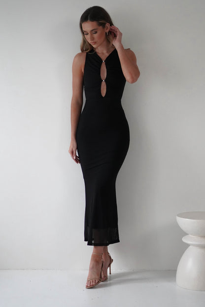 Hallie Mesh Bodycon Uzun Elbise | Siyah