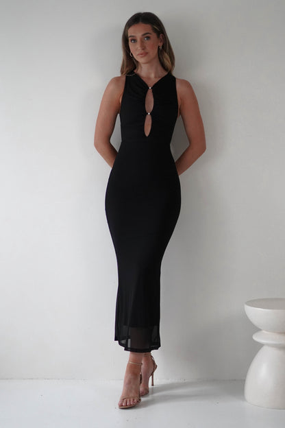 Hallie Mesh Bodycon Uzun Elbise | Siyah