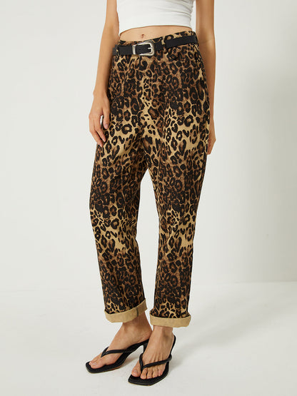 Leopar Desenli Düz Paça Pantolon