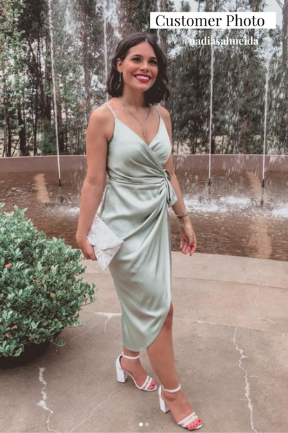 Carrie Midi Wrap Elbise | Adaçayı Yeşili
