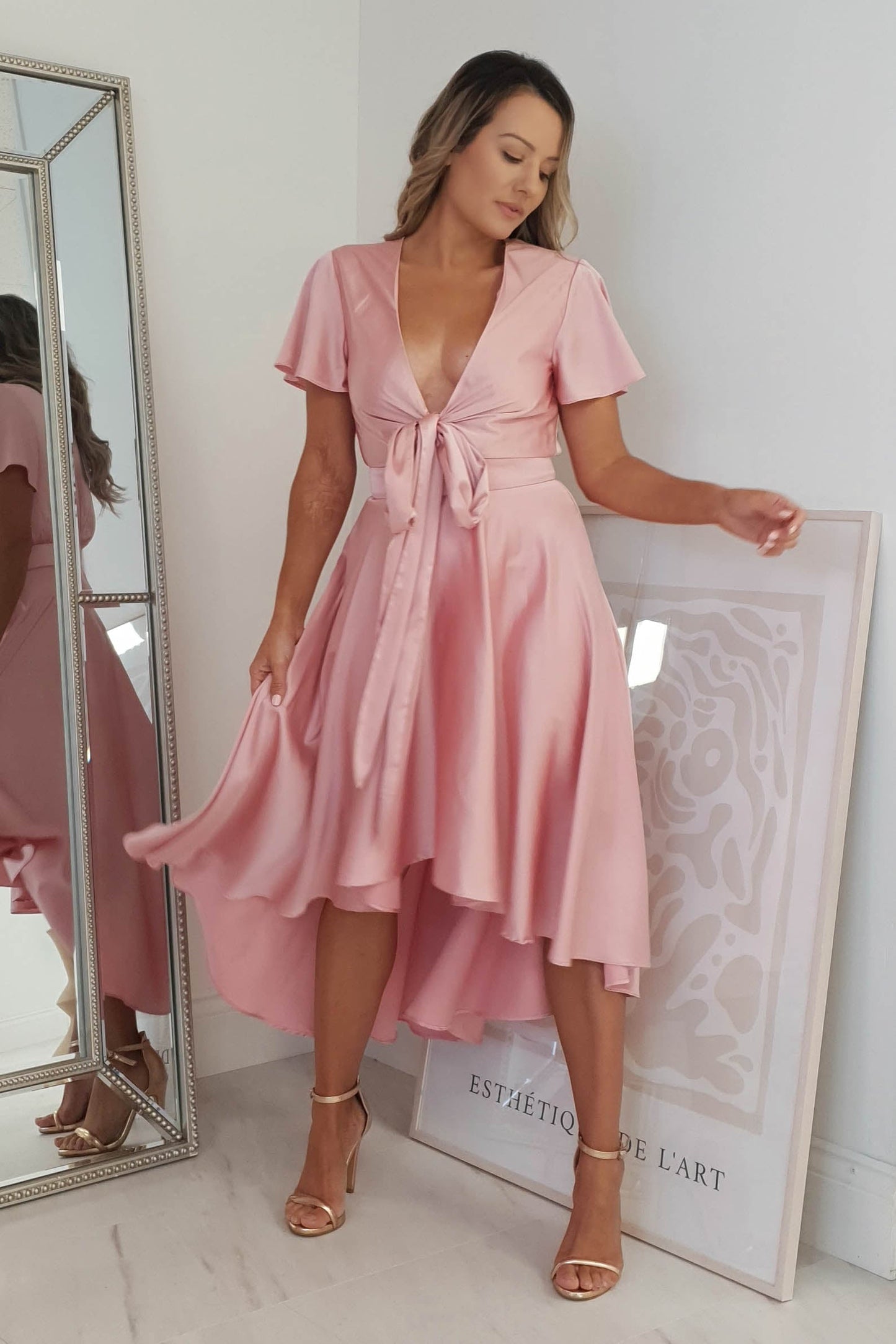 Maleri Satin Midi Dress | Pink