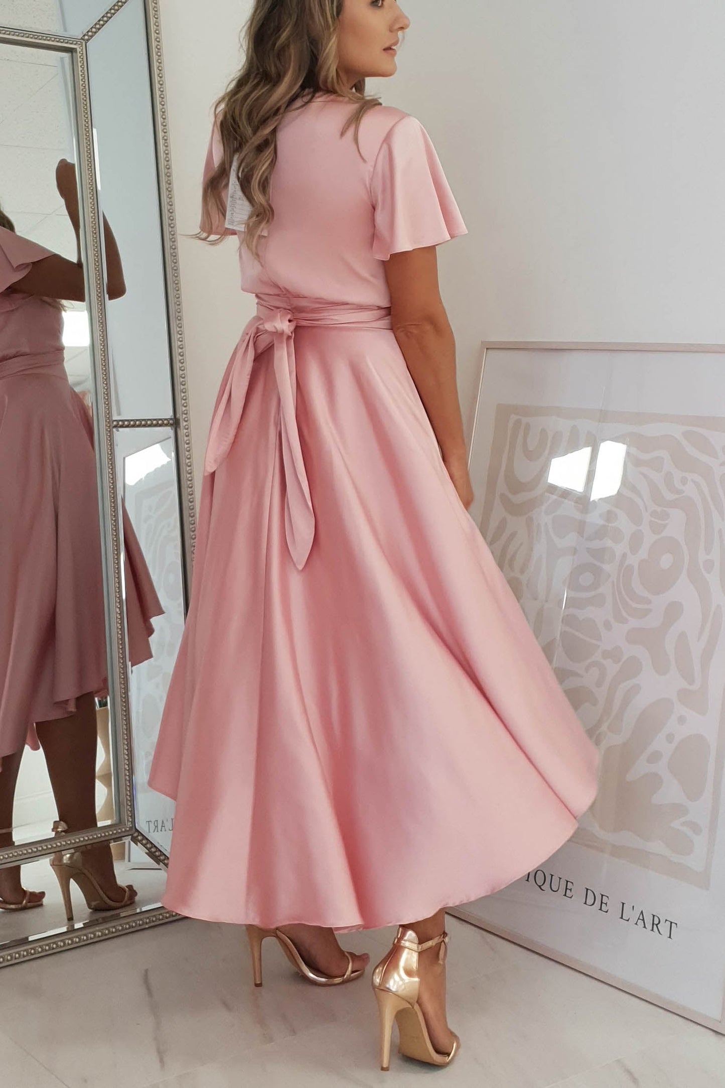 Maleri Satin Midi Dress | Pink