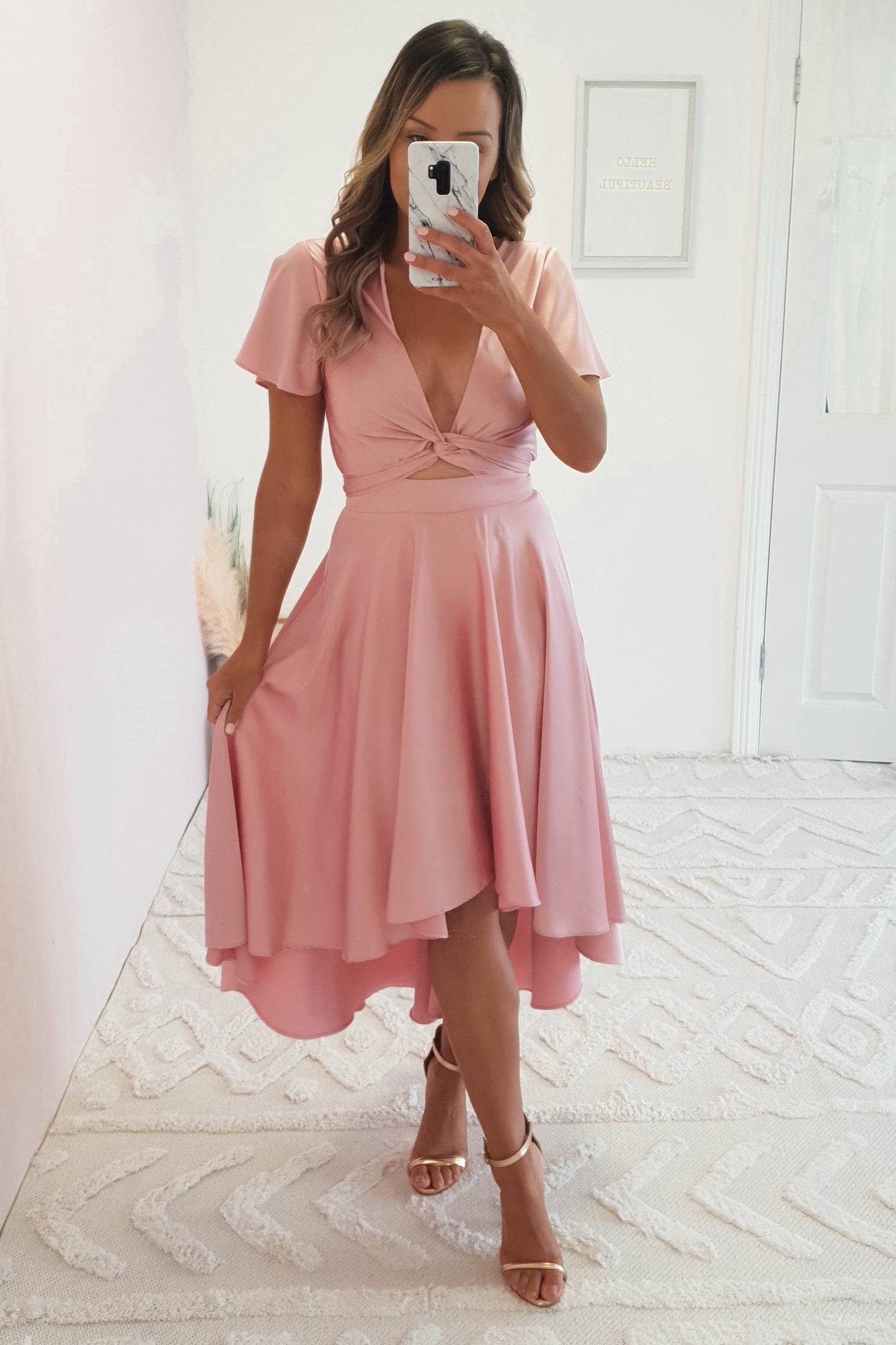 Maleri Satin Midi Dress | Pink