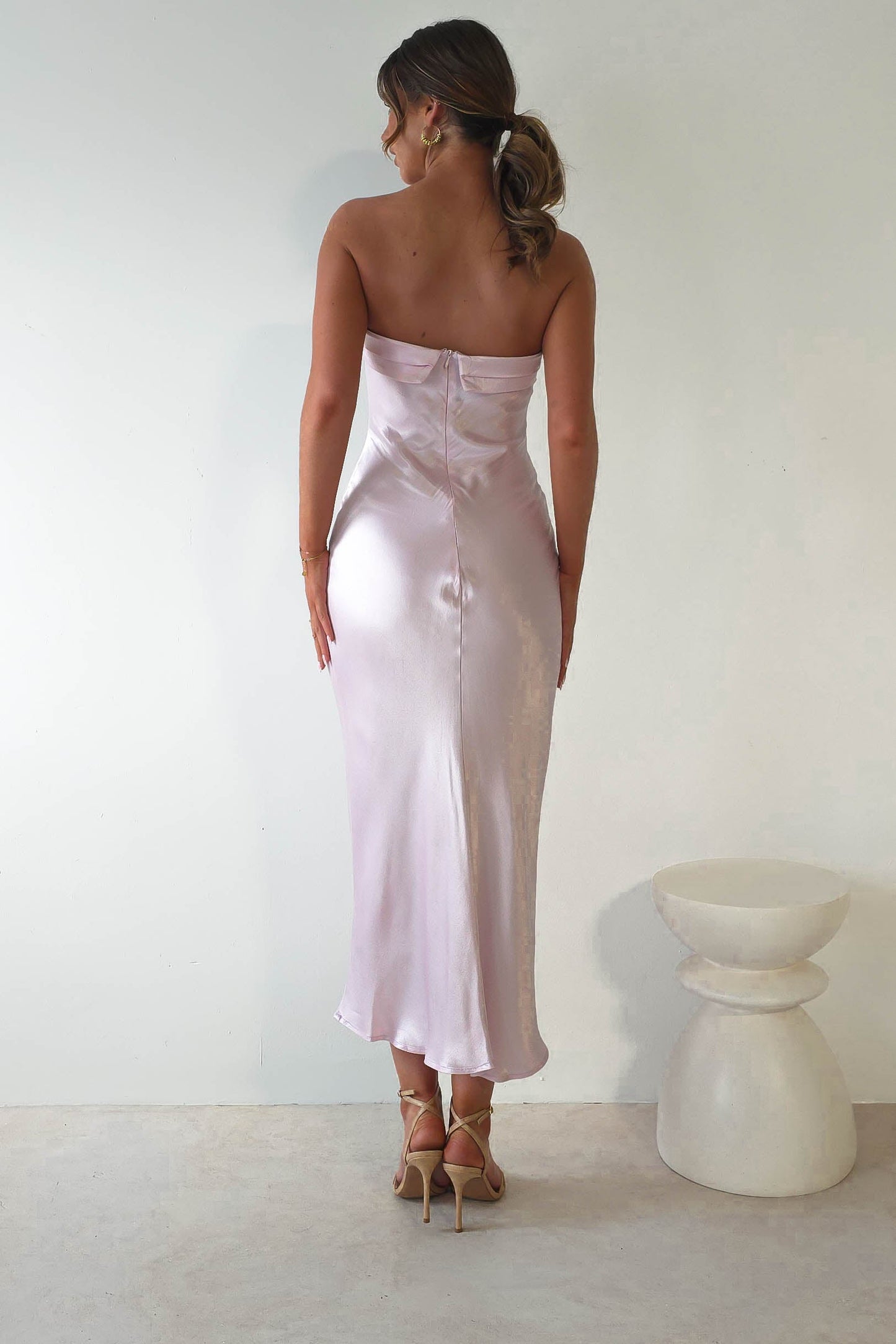 Lucia Soft Satin Slip Midi Elbise | Pastel Pembe