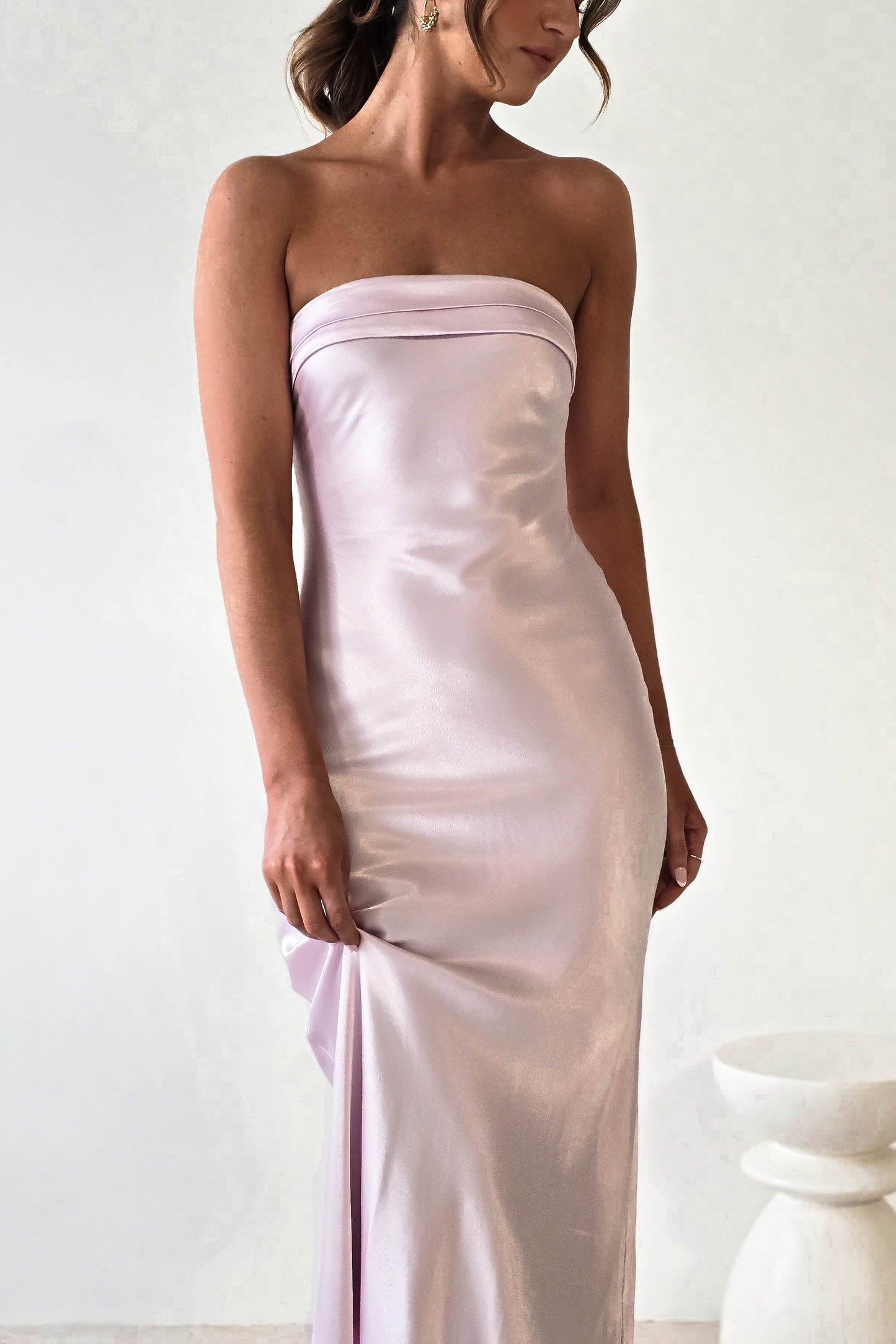 Lucia Soft Satin Slip Midi Elbise | Pastel Pembe