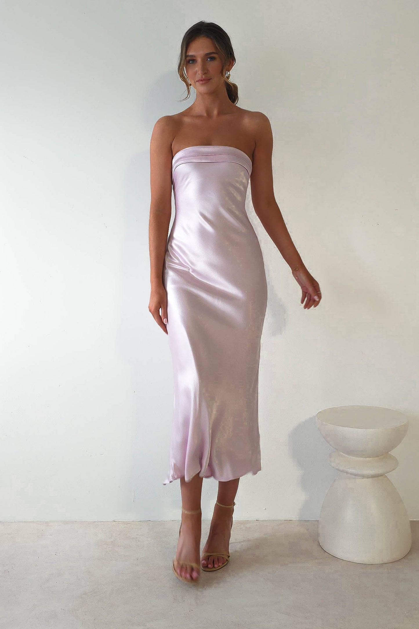 Lucia Soft Satin Slip Midi Elbise | Pastel Pembe