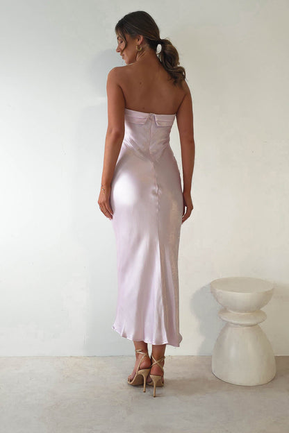 Lucia Soft Satin Slip Midi Elbise | Pastel Pembe