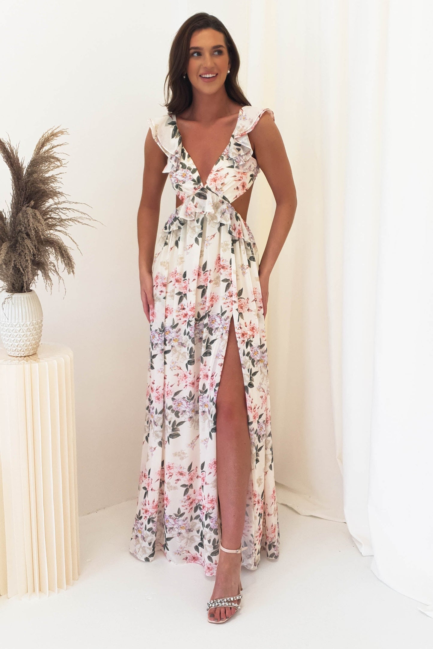 Keegan Floral Maxi Elbise | Krem