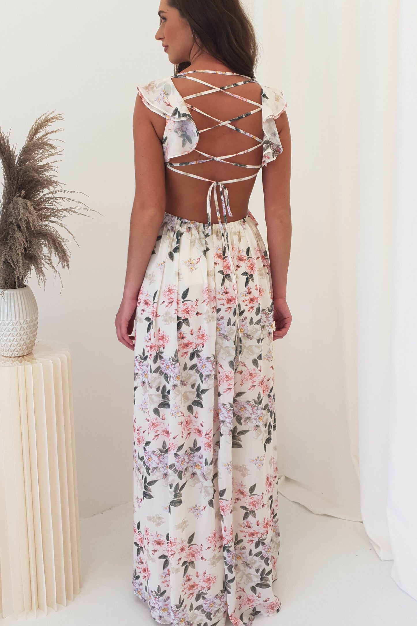 Keegan Floral Maxi Elbise | Krem