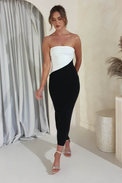 Sasha Bodycon Straplez Midi Elbise | Tek renkli