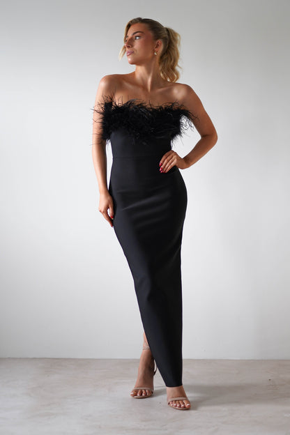 Gabbie Feather Bodycon Bandaj Elbise | Siyah