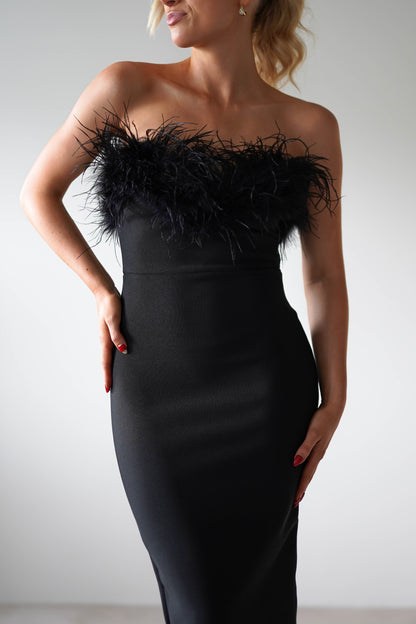 Gabbie Feather Bodycon Bandaj Elbise | Siyah