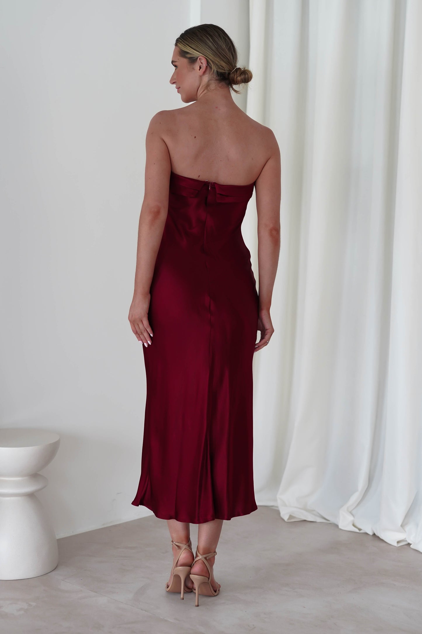 Lucia Soft Satin Slip Midi Elbise | Şarap