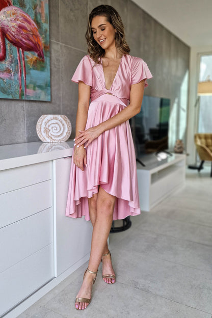 Maleri Satin Midi Dress | Pink