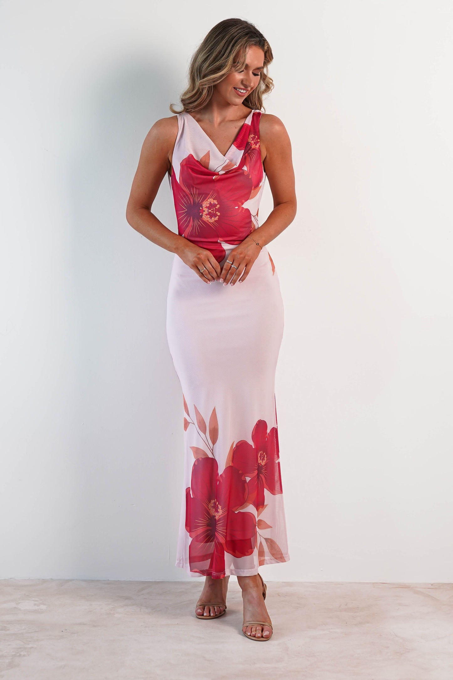 Nalini Bodycon File Maxi Elbise | Pembe